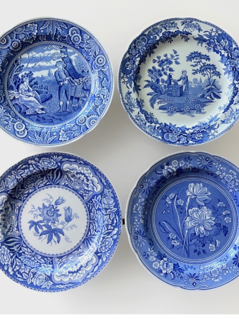 4 Spode Blue Room Collection Plates Woodman Girl At Well Botanical Floral w/ Box